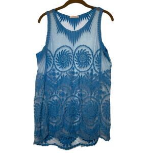 Womens Y2K Sheer Lace Top Size Medium Blue Romantic Fairy Whimsical Blouse